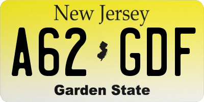 NJ license plate A62GDF