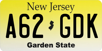 NJ license plate A62GDK