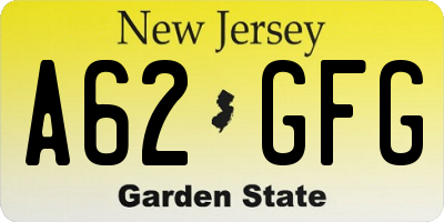 NJ license plate A62GFG