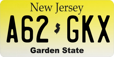 NJ license plate A62GKX