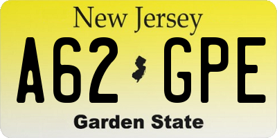 NJ license plate A62GPE