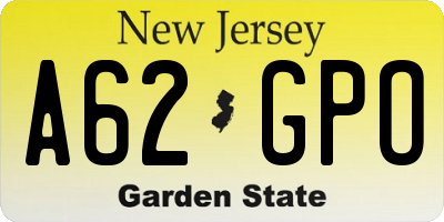 NJ license plate A62GPO