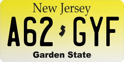 NJ license plate A62GYF