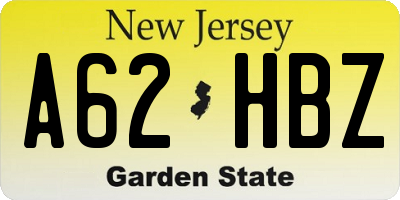 NJ license plate A62HBZ