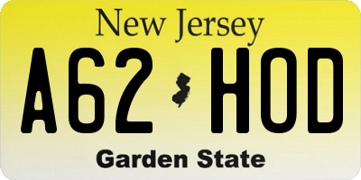 NJ license plate A62HOD