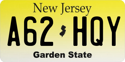 NJ license plate A62HQY