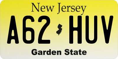 NJ license plate A62HUV