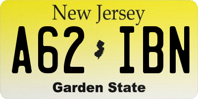 NJ license plate A62IBN