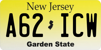 NJ license plate A62ICW