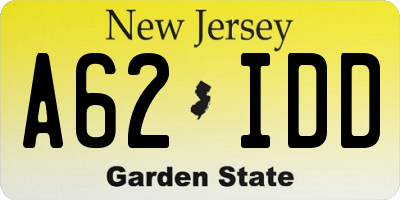 NJ license plate A62IDD
