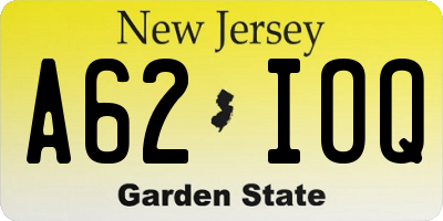 NJ license plate A62IOQ