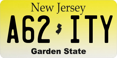 NJ license plate A62ITY