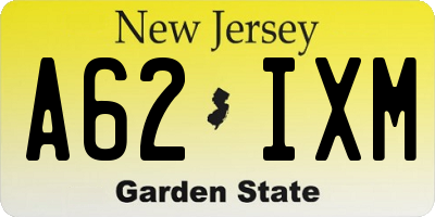 NJ license plate A62IXM
