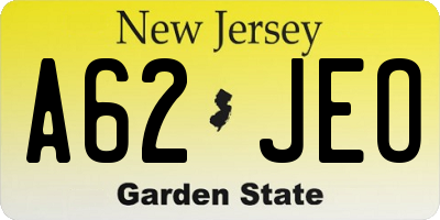 NJ license plate A62JEO