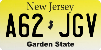 NJ license plate A62JGV