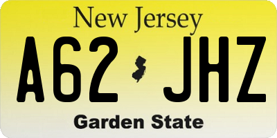 NJ license plate A62JHZ