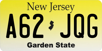 NJ license plate A62JQG