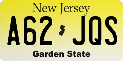 NJ license plate A62JQS