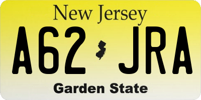 NJ license plate A62JRA