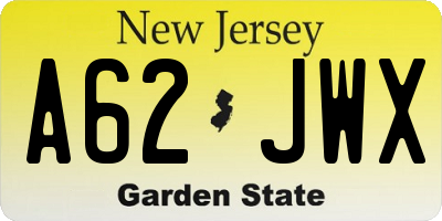 NJ license plate A62JWX