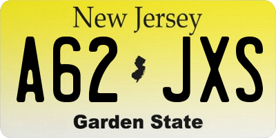 NJ license plate A62JXS