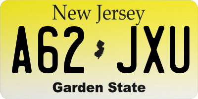NJ license plate A62JXU