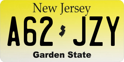 NJ license plate A62JZY