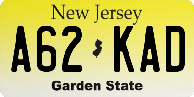 NJ license plate A62KAD
