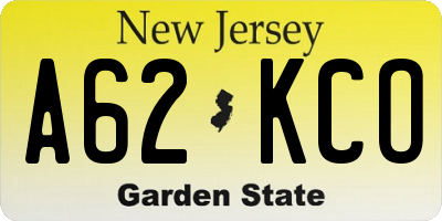 NJ license plate A62KCO