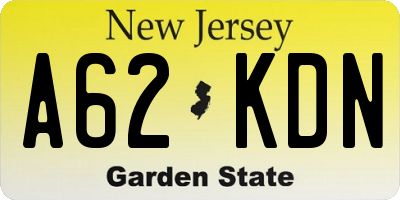 NJ license plate A62KDN