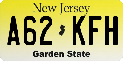 NJ license plate A62KFH