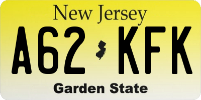 NJ license plate A62KFK