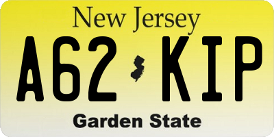 NJ license plate A62KIP
