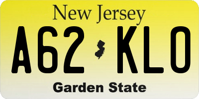 NJ license plate A62KLO