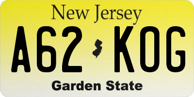 NJ license plate A62KOG