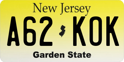 NJ license plate A62KOK