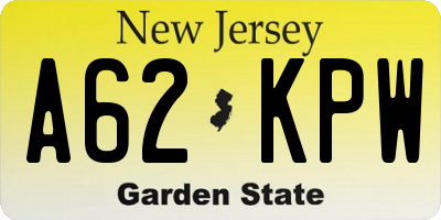 NJ license plate A62KPW
