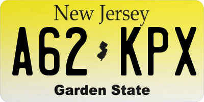 NJ license plate A62KPX