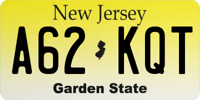 NJ license plate A62KQT