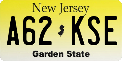 NJ license plate A62KSE