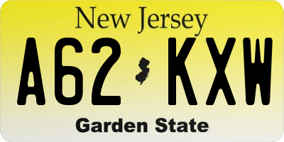 NJ license plate A62KXW