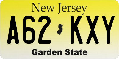 NJ license plate A62KXY