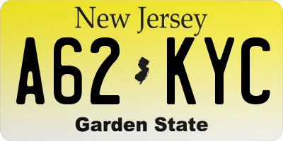 NJ license plate A62KYC