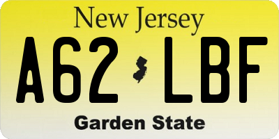 NJ license plate A62LBF