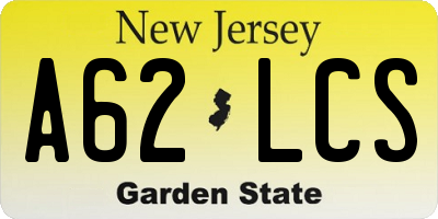 NJ license plate A62LCS