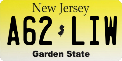 NJ license plate A62LIW