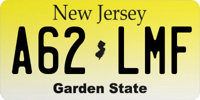 NJ license plate A62LMF