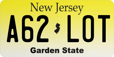NJ license plate A62LOT