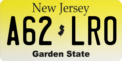NJ license plate A62LRO