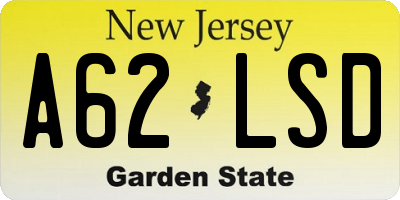 NJ license plate A62LSD